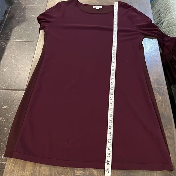 New York & Company Maroon Burgundy Purple Bell Sleeves Shift Dress back button M - Picture 8 of 11